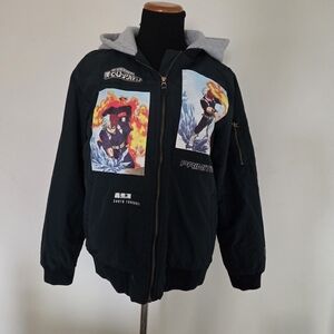 My Hero Academia Unisex Anime Graphic Blue Bomber Jacket with Hood Size S
